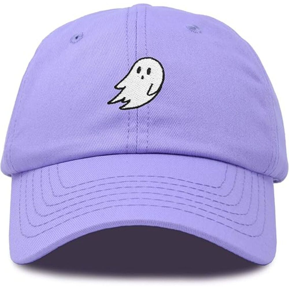 Unisex Lavender 100% Cotton Ghost Embroidered Adjustable Buckle Baseball Cap